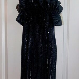 Black sequence off the shoulder mini dress